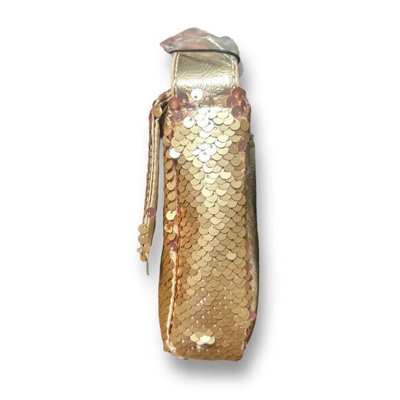 Nicole Miller NWT Gold Sequin Shoulder Bag Purse Shiny Strap Party Clutch Luxe - Picture 2 of 13